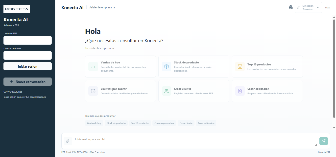 Interfaz de Konecta AI para consultas empresariales